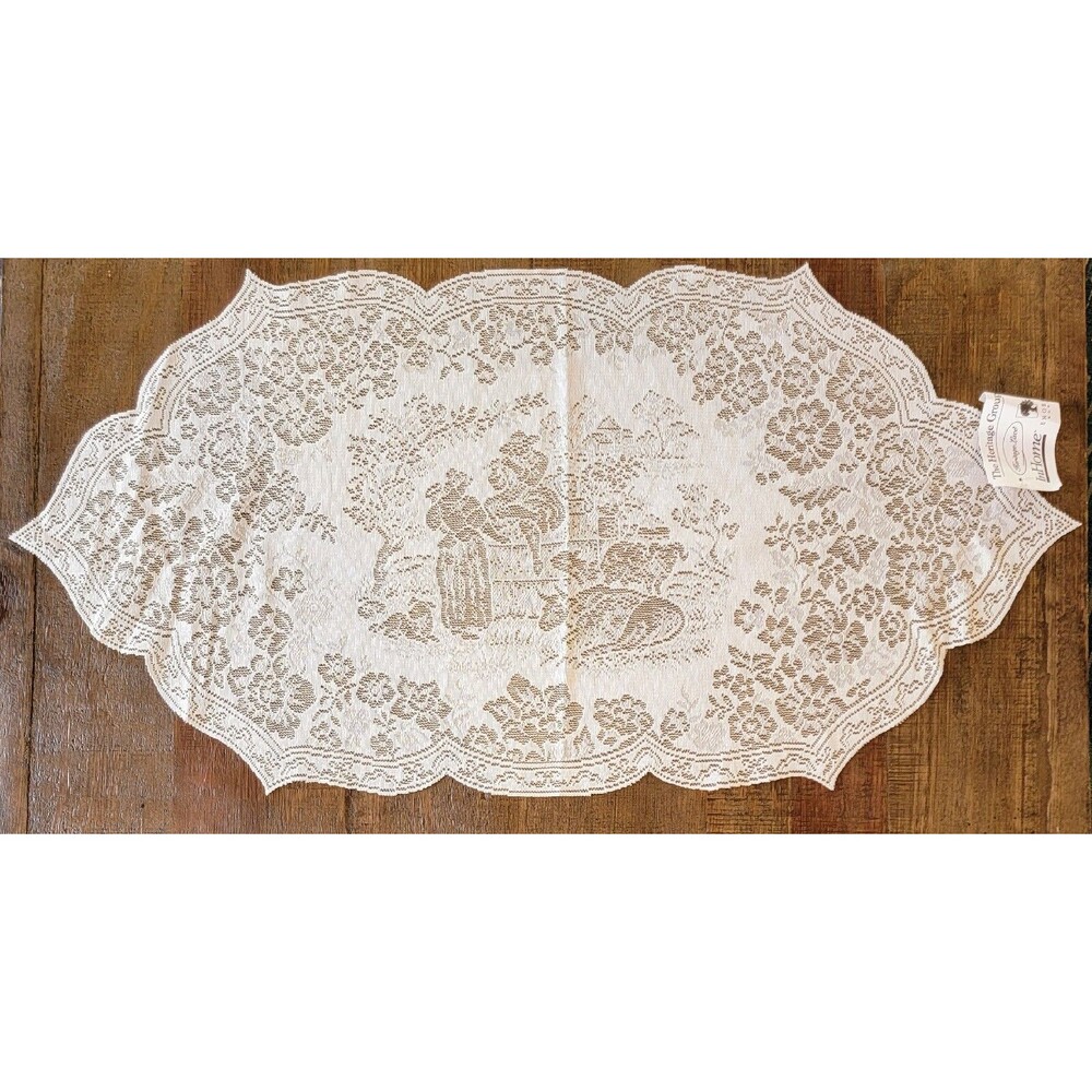 Heritage Lace Table Runner Dresser Scarf Topper "Les Fleurs" Pasture Flowers